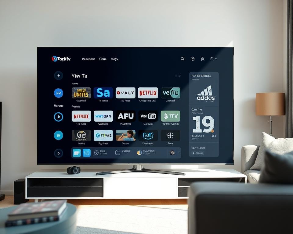 A clean, minimalist image of a USA IPTV service interface. Showcasing a sleek user dashboard with a grid of popular live TV channels, on-demand content, and subscription management tools. The interface has a modern, monochromatic design with subtle blue and grey accents. Bright, natural lighting illuminates the scene, creating a sense of openness and transparency. The composition places the UI front and center, with a blurred background hinting at a comfortable, living room-style environment. The overall mood is professional, trustworthy, and accessible, reflecting the legal and compliant nature of the IPTV service. A clean, minimalist image of a USA IPTV service interface. Showcasing a sleek user dashboard with a grid of popular live TV channels, on-demand content, and subscription management tools. The interface has a modern, monochromatic design with subtle blue and grey accents. Bright, natural lighting illuminates the scene, creating a sense of openness and transparency. The composition places the UI front and center, with a blurred background hinting at a comfortable, living room-style environment. The overall mood is professional, trustworthy, and accessible, reflecting the legal and compliant nature of the IPTV service.