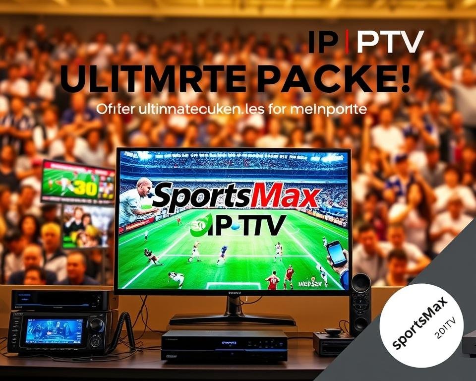 A crisp, vibrant display showcases the SportsMax IPTV brand, prominently featuring a dynamic sports broadcast in the foreground. The screen is surrounded by an array of sports icons, representing the diverse range of live events and on-demand content available. In the middle ground, sleek, modern equipment and devices suggest the technology that powers the seamless IPTV experience. The background features a blurred, energetic crowd, capturing the excitement and atmosphere of live sports coverage. The overall scene is illuminated by warm, natural lighting, creating a sense of depth and realism. The image conveys the ultimate package for sports enthusiasts, highlighting the comprehensive sports-focused offerings of SportsMax IPTV. A crisp, vibrant display showcases the SportsMax IPTV brand, prominently featuring a dynamic sports broadcast in the foreground. The screen is surrounded by an array of sports icons, representing the diverse range of live events and on-demand content available. In the middle ground, sleek, modern equipment and devices suggest the technology that powers the seamless IPTV experience. The background features a blurred, energetic crowd, capturing the excitement and atmosphere of live sports coverage. The overall scene is illuminated by warm, natural lighting, creating a sense of depth and realism. The image conveys the ultimate package for sports enthusiasts, highlighting the comprehensive sports-focused offerings of SportsMax IPTV.