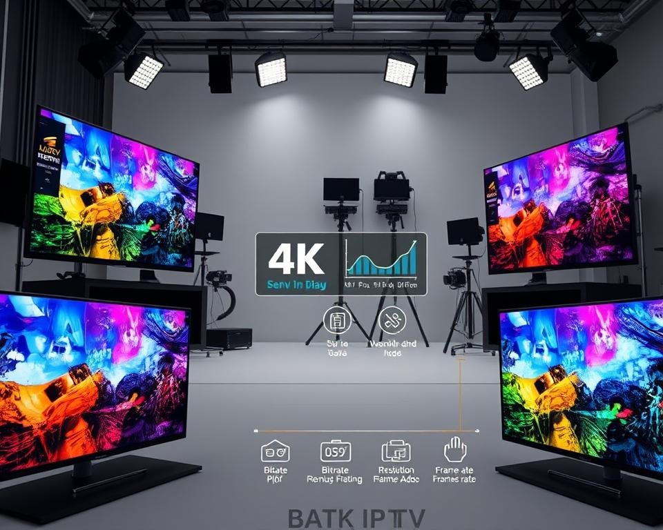 A detailed side-by-side comparison of high-quality IPTV streaming services, showcasing their distinctive video and audio quality. In the foreground, multiple 4K video screens displaying vibrant, crisp images with accurate colors and deep blacks. In the middle ground, a series of icons and graphs highlighting technical specifications like bitrate, resolution, and frame rate. In the background, a clean, minimalist studio setup with professional lighting and camera equipment, conveying a sense of authority and expertise. The overall mood is informative and visually compelling, inviting the viewer to assess the relative merits of the IPTV options. A detailed side-by-side comparison of high-quality IPTV streaming services, showcasing their distinctive video and audio quality. In the foreground, multiple 4K video screens displaying vibrant, crisp images with accurate colors and deep blacks. In the middle ground, a series of icons and graphs highlighting technical specifications like bitrate, resolution, and frame rate. In the background, a clean, minimalist studio setup with professional lighting and camera equipment, conveying a sense of authority and expertise. The overall mood is informative and visually compelling, inviting the viewer to assess the relative merits of the IPTV options.