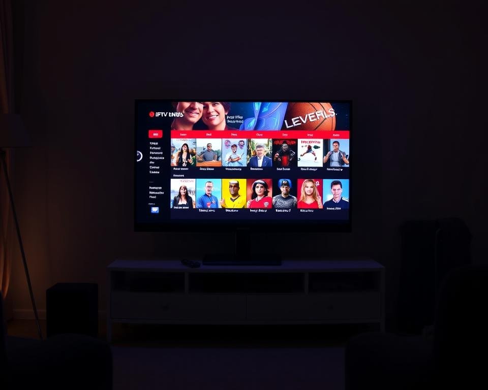 A dimly lit living room set, with a cozy atmosphere and a sleek, modern TV stand as the centerpiece. On the screen, a diverse array of IPTV USA trial content is displayed - a mix of live news, sports, movies, and television shows, all rendered in vibrant, high-definition colors. The room is illuminated by a warm, soft light, creating a welcoming and inviting ambiance. The overall scene conveys a sense of entertainment, relaxation, and the freedom to explore a wealth of content during an IPTV USA trial. A dimly lit living room set, with a cozy atmosphere and a sleek, modern TV stand as the centerpiece. On the screen, a diverse array of IPTV USA trial content is displayed - a mix of live news, sports, movies, and television shows, all rendered in vibrant, high-definition colors. The room is illuminated by a warm, soft light, creating a welcoming and inviting ambiance. The overall scene conveys a sense of entertainment, relaxation, and the freedom to explore a wealth of content during an IPTV USA trial.