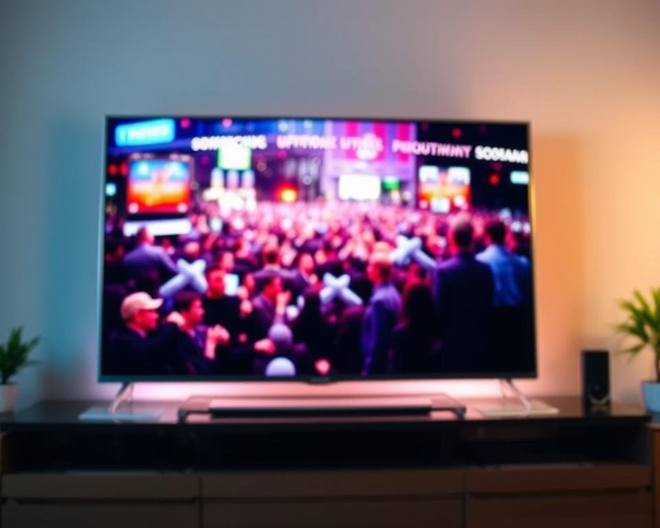 A high-quality IPTV streaming experience showcased on a sleek, modern smart TV screen. The screen displays a vibrant, crystal-clear image with rich colors and deep blacks, immersing the viewer in a cinematic viewing experience. The background is softly blurred, highlighting the central TV display and creating a sense of depth and focus. Subtle lighting from behind the TV casts a gentle glow, adding depth and atmosphere. The overall mood is one of technological sophistication and premium entertainment, reflecting the "Streaming Quality and Performance Benchmarks" section of the article. A high-quality IPTV streaming experience showcased on a sleek, modern smart TV screen. The screen displays a vibrant, crystal-clear image with rich colors and deep blacks, immersing the viewer in a cinematic viewing experience. The background is softly blurred, highlighting the central TV display and creating a sense of depth and focus. Subtle lighting from behind the TV casts a gentle glow, adding depth and atmosphere. The overall mood is one of technological sophistication and premium entertainment, reflecting the "Streaming Quality and Performance Benchmarks" section of the article.