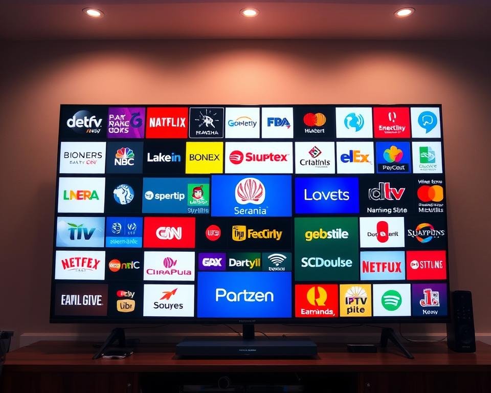 A high-quality, realistic digital illustration depicting the top features of premium IPTV services in the USA. The image should showcase a vibrant array of popular USA television channels, presented in a visually engaging and aesthetically pleasing manner. The channels should be prominently displayed, with a focus on their logos, branding, and channel information. The overall composition should convey a sense of professionalism, quality, and the elevated streaming experience offered by premium IPTV services. The lighting should be soft and directional, creating depth and dimensionality. The image should be captured from a slightly elevated angle, allowing for a comprehensive view of the channel lineup. The color palette should be rich and vivid, reflecting the vibrant nature of the UK's television landscape. A high-quality, realistic digital illustration depicting the top features of premium IPTV services in the USA. The image should showcase a vibrant array of popular USA television channels, presented in a visually engaging and aesthetically pleasing manner. The channels should be prominently displayed, with a focus on their logos, branding, and channel information. The overall composition should convey a sense of professionalism, quality, and the elevated streaming experience offered by premium IPTV services. The lighting should be soft and directional, creating depth and dimensionality. The image should be captured from a slightly elevated angle, allowing for a comprehensive view of the channel lineup. The color palette should be rich and vivid, reflecting the vibrant nature of the UK's television landscape.