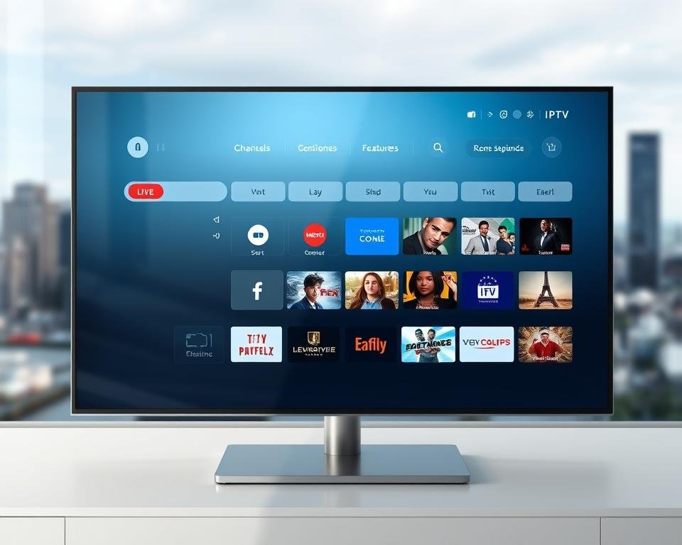 A high-quality rendering of a modern, sleek IPTV service interface, showcasing its user-friendly design and feature-rich capabilities. The screen displays a clean, minimalist dashboard with intuitive navigation menus, highlighting the seamless integration of live TV channels, on-demand content, and personalized recommendations. The interface exudes a sense of premium quality, with a sophisticated color palette of blues, grays, and subtle highlights that convey the service's high-performance and reliability. The background features a blurred cityscape, hinting at the global reach and advanced infrastructure powering the IPTV platform. The overall scene reflects the Falcon IPTV service's commitment to providing a best-in-class streaming experience for users in the USA. A high-quality rendering of a modern, sleek IPTV service interface, showcasing its user-friendly design and feature-rich capabilities. The screen displays a clean, minimalist dashboard with intuitive navigation menus, highlighting the seamless integration of live TV channels, on-demand content, and personalized recommendations. The interface exudes a sense of premium quality, with a sophisticated color palette of blues, grays, and subtle highlights that convey the service's high-performance and reliability. The background features a blurred cityscape, hinting at the global reach and advanced infrastructure powering the IPTV platform. The overall scene reflects the Falcon IPTV service's commitment to providing a best-in-class streaming experience for users in the USA.