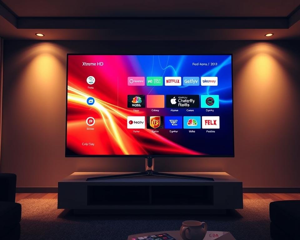A high-resolution image of a sleek, modern television displaying the "Xtreme HD IPTV test package" interface. The screen is illuminated with vibrant, lifelike colors and sharp, detailed graphics. The television is positioned on a minimalist, chrome-finished stand against a backdrop of a dimly lit, contemporary living room. Soft, directional lighting from concealed sources casts a warm, inviting glow, creating a sense of premium quality and technological sophistication. The overall composition emphasizes the clarity and immersive viewing experience of the "Xtreme HD IPTV test package", reflecting its potential to deliver an exceptional home entertainment experience. A high-resolution image of a sleek, modern television displaying the "Xtreme HD IPTV test package" interface. The screen is illuminated with vibrant, lifelike colors and sharp, detailed graphics. The television is positioned on a minimalist, chrome-finished stand against a backdrop of a dimly lit, contemporary living room. Soft, directional lighting from concealed sources casts a warm, inviting glow, creating a sense of premium quality and technological sophistication. The overall composition emphasizes the clarity and immersive viewing experience of the "Xtreme HD IPTV test package", reflecting its potential to deliver an exceptional home entertainment experience.