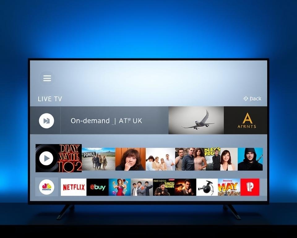 A modern, minimalist IPTV interface for the USA market. The foreground features a clean, intuitive dashboard with large, easy-to-navigate icons for popular content categories like live TV, on-demand movies, and streaming services. The middle ground showcases a sleek, responsive grid layout displaying high-definition previews of the latest programming. The background has a subtle, elegant gradient in muted tones of blue, evoking a sense of sophistication and technology. The overall composition conveys a polished, user-friendly experience designed to delight US viewers seeking a seamless, all-in-one entertainment platform. A modern, minimalist IPTV interface for the USA market. The foreground features a clean, intuitive dashboard with large, easy-to-navigate icons for popular content categories like live TV, on-demand movies, and streaming services. The middle ground showcases a sleek, responsive grid layout displaying high-definition previews of the latest programming. The background has a subtle, elegant gradient in muted tones of blue, evoking a sense of sophistication and technology. The overall composition conveys a polished, user-friendly experience designed to delight US viewers seeking a seamless, all-in-one entertainment platform.