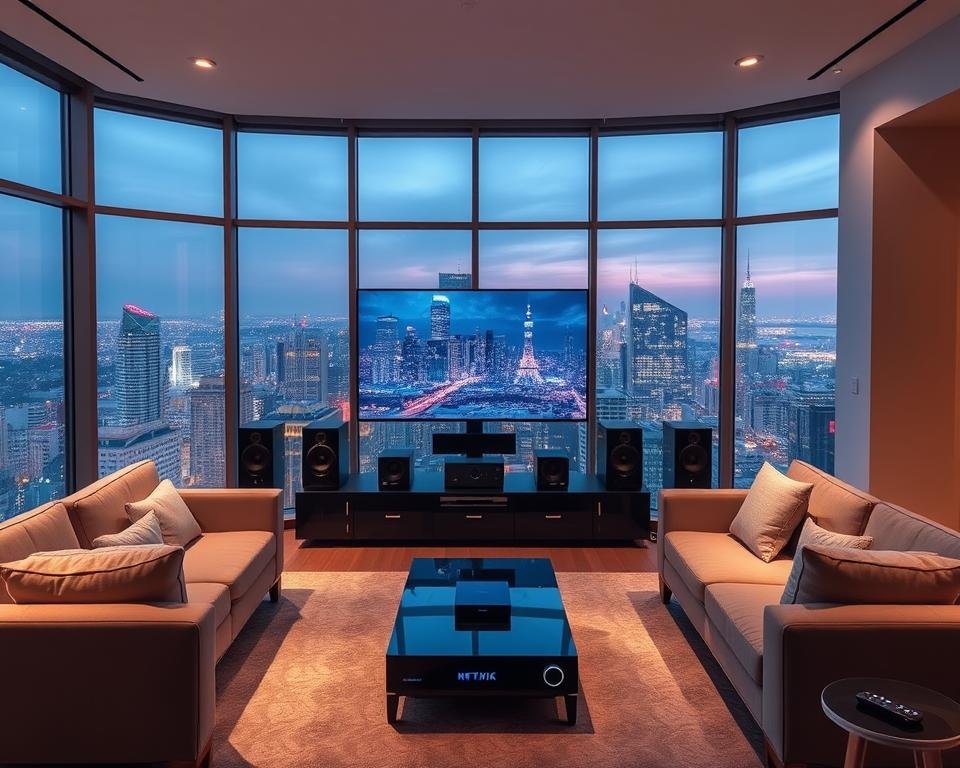 A modern, sleek living room with floor-to-ceiling windows overlooking a vibrant city skyline. Soft, diffused lighting creates a warm, inviting atmosphere. In the center, a high-end entertainment system with a large 4K television, cutting-edge streaming devices, and a state-of-the-art sound system. The room is furnished with plush, contemporary sofas and armchairs, creating a cozy space for immersive streaming experiences. Subtle hints of technology, such as glowing indicator lights and touchscreen controls, convey the advanced capabilities of the setup. The overall scene embodies the concept of "streaming access" - a seamless, high-quality, and technologically-advanced way to unlock endless entertainment. A modern, sleek living room with floor-to-ceiling windows overlooking a vibrant city skyline. Soft, diffused lighting creates a warm, inviting atmosphere. In the center, a high-end entertainment system with a large 4K television, cutting-edge streaming devices, and a state-of-the-art sound system. The room is furnished with plush, contemporary sofas and armchairs, creating a cozy space for immersive streaming experiences. Subtle hints of technology, such as glowing indicator lights and touchscreen controls, convey the advanced capabilities of the setup. The overall scene embodies the concept of "streaming access" - a seamless, high-quality, and technologically-advanced way to unlock endless entertainment.