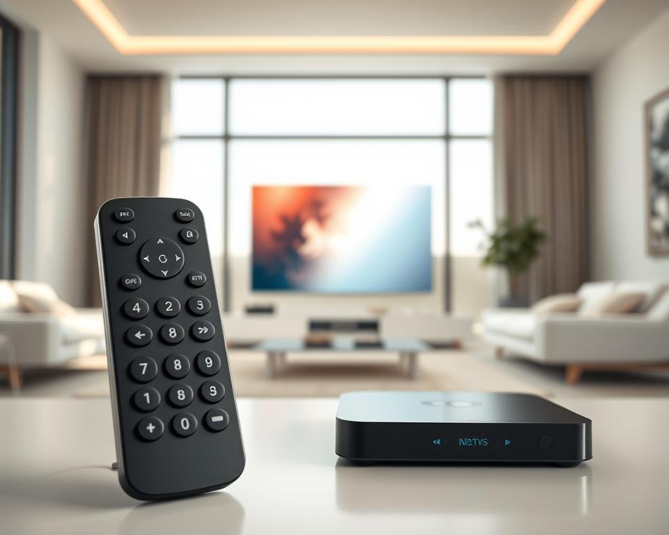 A premium IPTV service showcased in a sleek, modern setting. In the foreground, a high-end remote control with glossy buttons and a minimalist design. In the middle ground, a state-of-the-art streaming device with a clean, rectangular silhouette, displaying a vibrant, seamless interface. The background features a minimalist living room with large windows, allowing natural light to filter in and create a warm, inviting atmosphere. The overall scene conveys a sense of sophistication, reliability, and technological advancement, perfectly capturing the essence of a premium IPTV service. A premium IPTV service showcased in a sleek, modern setting. In the foreground, a high-end remote control with glossy buttons and a minimalist design. In the middle ground, a state-of-the-art streaming device with a clean, rectangular silhouette, displaying a vibrant, seamless interface. The background features a minimalist living room with large windows, allowing natural light to filter in and create a warm, inviting atmosphere. The overall scene conveys a sense of sophistication, reliability, and technological advancement, perfectly capturing the essence of a premium IPTV service.