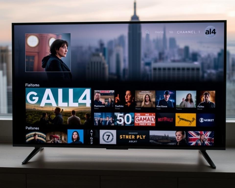 A sleek and modern streaming service interface showcasing the diverse content of All4 from Channel 4. The foreground features a clean, minimalist design with a large hero image highlighting a captivating program. The middle ground displays a grid of thumbnails representing the breadth of shows, documentaries, and films available. In the background, a soft, out-of-focus cityscape hints at the service's availability across devices and platforms. The overall atmosphere conveys a sense of sophistication, accessibility, and the promise of engaging, high-quality entertainment for every viewer. A sleek and modern streaming service interface showcasing the diverse content of All4 from Channel 4. The foreground features a clean, minimalist design with a large hero image highlighting a captivating program. The middle ground displays a grid of thumbnails representing the breadth of shows, documentaries, and films available. In the background, a soft, out-of-focus cityscape hints at the service's availability across devices and platforms. The overall atmosphere conveys a sense of sophistication, accessibility, and the promise of engaging, high-quality entertainment for every viewer.