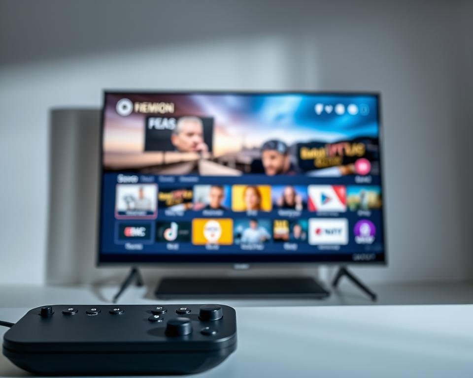 A sleek, high-tech display showcasing the essential features of a premium IPTV service. In the foreground, a modern, minimalist user interface with intuitive controls and a clean, uncluttered layout. Behind it, a vibrant 4K video stream playing the latest content, rendered with exceptional clarity and color accuracy. In the background, a subtle grid of icons representing the wide range of channels, on-demand titles, and smart home integration capabilities. Soft, directional lighting casts a professional, authoritative tone, while a shallow depth of field emphasizes the primary focal points. The overall impression conveys the reliability, versatility, and cutting-edge technology of a best-in-class IPTV solution for the USA market. A sleek, high-tech display showcasing the essential features of a premium IPTV service. In the foreground, a modern, minimalist user interface with intuitive controls and a clean, uncluttered layout. Behind it, a vibrant 4K video stream playing the latest content, rendered with exceptional clarity and color accuracy. In the background, a subtle grid of icons representing the wide range of channels, on-demand titles, and smart home integration capabilities. Soft, directional lighting casts a professional, authoritative tone, while a shallow depth of field emphasizes the primary focal points. The overall impression conveys the reliability, versatility, and cutting-edge technology of a best-in-class IPTV solution for the USA market.