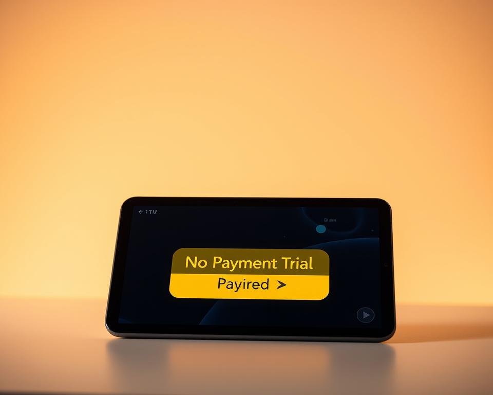 A sleek, modern IPTV interface with a prominent "No Payment Trial" call-to-action button against a clean, minimalist background. The interface is displayed on a high-resolution tablet or smartphone, showcasing the ease of access and user-friendly design. The scene is bathed in warm, diffused lighting, creating a inviting and premium atmosphere. The overall composition is balanced, with the device positioned centrally and the interface elements arranged intuitively to draw the viewer's attention to the trial offer. A sleek, modern IPTV interface with a prominent "No Payment Trial" call-to-action button against a clean, minimalist background. The interface is displayed on a high-resolution tablet or smartphone, showcasing the ease of access and user-friendly design. The scene is bathed in warm, diffused lighting, creating a inviting and premium atmosphere. The overall composition is balanced, with the device positioned centrally and the interface elements arranged intuitively to draw the viewer's attention to the trial offer.