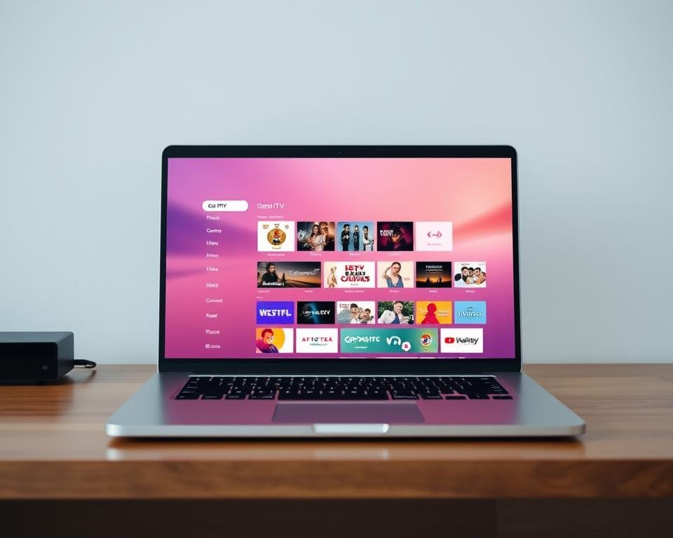 A sleek, modern IPTV service interface displayed on a minimalist laptop screen, with a clean user interface showcasing a grid of various streaming content options. The screen is bathed in a warm, inviting glow, creating a cozy and inviting atmosphere. The overall design is elegant, visually appealing, and reflects the high-quality nature of the IPTV service being offered. The laptop is positioned on a wooden desk, with a simple, uncluttered background that allows the interface to be the focal point. The lighting is soft and natural, creating a sense of professionalism and attention to detail. The image conveys the reliability, user-friendliness, and premium quality of the IPTV service. A sleek, modern IPTV service interface displayed on a minimalist laptop screen, with a clean user interface showcasing a grid of various streaming content options. The screen is bathed in a warm, inviting glow, creating a cozy and inviting atmosphere. The overall design is elegant, visually appealing, and reflects the high-quality nature of the IPTV service being offered. The laptop is positioned on a wooden desk, with a simple, uncluttered background that allows the interface to be the focal point. The lighting is soft and natural, creating a sense of professionalism and attention to detail. The image conveys the reliability, user-friendliness, and premium quality of the IPTV service.