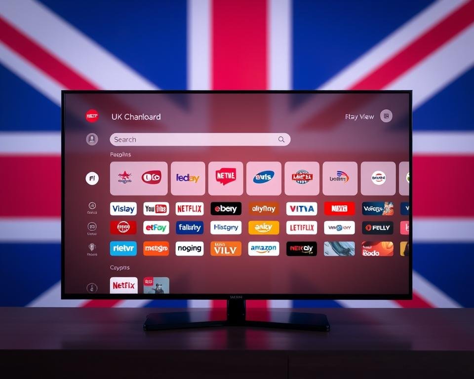 A sleek, modern television streaming interface set against a subtly blurred background of the American flag. The user dashboard displays a grid of popular US TV channel logos, with a prominent search bar and customizable menu options. The interface is illuminated by soft, warm lighting, creating a welcoming and intuitive user experience. The layout is clean and uncluttered, with high-quality visuals and a responsive, touch-friendly design. The overall aesthetic conveys a sense of accessibility, seamlessness, and the ability to access a wide range of American television content anytime, anywhere. A sleek, modern television streaming interface set against a subtly blurred background of the American flag. The user dashboard displays a grid of popular US TV channel logos, with a prominent search bar and customizable menu options. The interface is illuminated by soft, warm lighting, creating a welcoming and intuitive user experience. The layout is clean and uncluttered, with high-quality visuals and a responsive, touch-friendly design. The overall aesthetic conveys a sense of accessibility, seamlessness, and the ability to access a wide range of American television content anytime, anywhere.