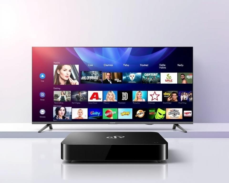 A stunning and vibrant image depicting the best IPTV service USA, showcasing its key features and benefits. Set against a sleek, modern backdrop, the foreground features a high-quality IPTV device, its sleek design and intuitive interface prominently displayed. The middle ground showcases a diverse array of live TV channels, on-demand content, and seamless streaming capabilities, all rendered in stunning detail. The background exudes a sense of professionalism and reliability, with subtle branding elements and a clean, minimalist aesthetic. The overall composition conveys the ease, convenience, and superior quality of this IPTV provider, perfectly capturing the "Pros of This IPTV Provider with Free Trial" for the article's readers. A stunning and vibrant image depicting the best IPTV service USA, showcasing its key features and benefits. Set against a sleek, modern backdrop, the foreground features a high-quality IPTV device, its sleek design and intuitive interface prominently displayed. The middle ground showcases a diverse array of live TV channels, on-demand content, and seamless streaming capabilities, all rendered in stunning detail. The background exudes a sense of professionalism and reliability, with subtle branding elements and a clean, minimalist aesthetic. The overall composition conveys the ease, convenience, and superior quality of this IPTV provider, perfectly capturing the "Pros of This IPTV Provider with Free Trial" for the article's readers.