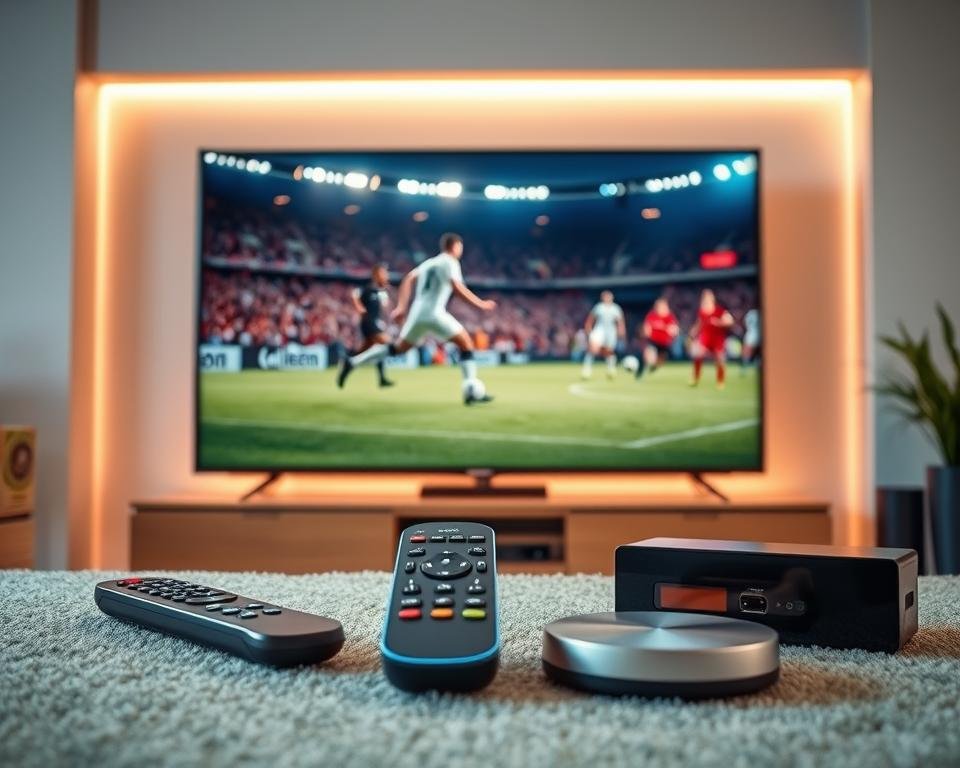 A vibrant and dynamic sports channel display, showcasing the latest live sporting events from the USA. In the foreground, a sleek television set displays a high-definition soccer match, with players in sharp focus and the crowd energy palpable. The middle ground features an array of remote controls and streaming devices, emphasizing the accessibility and convenience of premium IPTV services. In the background, a warm, ambient lighting creates a cozy and inviting atmosphere, while crisp, clean lines and modern design elements convey a sense of sophistication. The overall scene captures the excitement and immersion of the ultimate sports viewing experience, perfect for the discerning USA viewer. A vibrant and dynamic sports channel display, showcasing the latest live sporting events from the USA. In the foreground, a sleek television set displays a high-definition soccer match, with players in sharp focus and the crowd energy palpable. The middle ground features an array of remote controls and streaming devices, emphasizing the accessibility and convenience of premium IPTV services. In the background, a warm, ambient lighting creates a cozy and inviting atmosphere, while crisp, clean lines and modern design elements convey a sense of sophistication. The overall scene captures the excitement and immersion of the ultimate sports viewing experience, perfect for the discerning USA viewer.