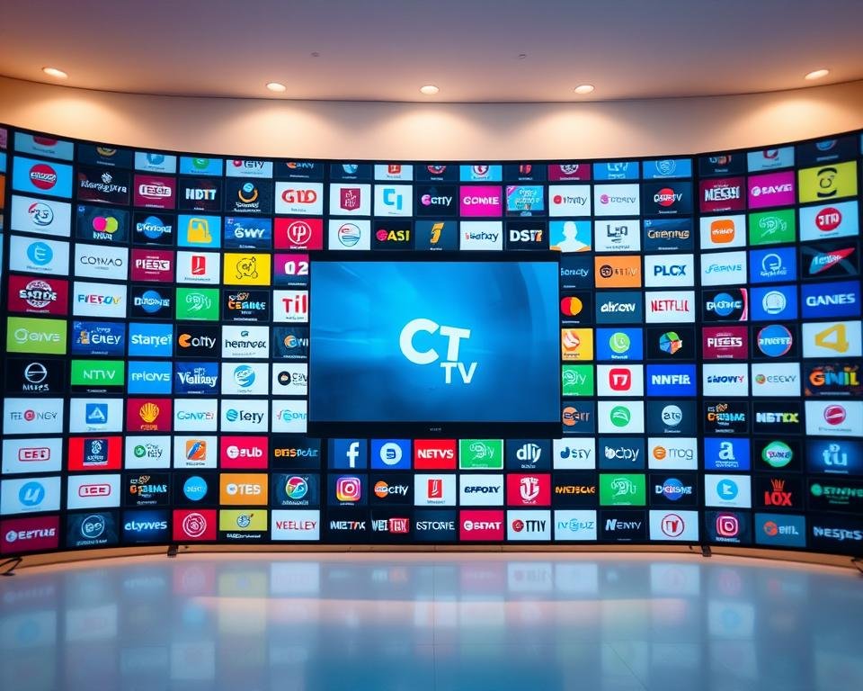 An expansive, high-definition channel selection grid, with a sleek, modern aesthetic. The foreground showcases a diverse array of channel logos and icons, each shimmering with a vibrant, ultra-realistic quality. The middle ground features a clean, streamlined interface, with intuitive navigation controls and a visually appealing layout. The background is a softly blurred, gradient-based environment, creating a sense of depth and focus on the channel selection. The lighting is balanced, with a subtle warm tone that enhances the overall visual appeal. The camera angle is slightly elevated, providing an immersive, cinematic perspective that captures the grandeur and scope of the Xtreme HD IPTV experience.