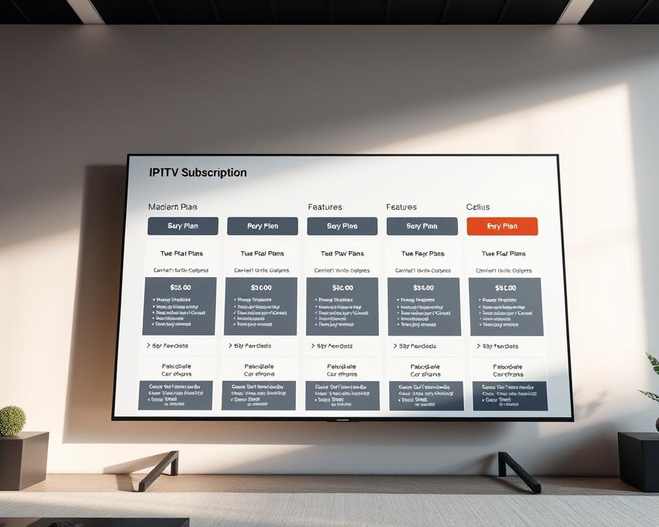 High-quality IPTV subscription plans prominently displayed on a clean, modern interface with a professional, minimalist aesthetic. A variety of plan options arranged in a grid layout, with clear pricing, features, and value propositions highlighted. The plans are showcased against a soft, neutral background that allows the information to take center stage. Subtle lighting and camera angles create depth and draw the viewer's attention to the key details. An overall sense of sophistication, trustworthiness, and attention to user experience. High-quality IPTV subscription plans prominently displayed on a clean, modern interface with a professional, minimalist aesthetic. A variety of plan options arranged in a grid layout, with clear pricing, features, and value propositions highlighted. The plans are showcased against a soft, neutral background that allows the information to take center stage. Subtle lighting and camera angles create depth and draw the viewer's attention to the key details. An overall sense of sophistication, trustworthiness, and attention to user experience.
