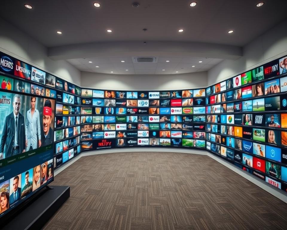 Prompt A vast, well-organized IPTV content library, showcasing a diverse array of channels and programming. The foreground features a sleek, intuitive user interface with large, vibrant thumbnails of popular shows and movies. The middle ground displays a grid of category icons, inviting the viewer to explore genres such as live news, sports, entertainment, and more. In the background, a panoramic view of the content library extends, with rows of neatly arranged content categories. The lighting is soft and evenly distributed, creating a sense of clarity and professionalism. The overall composition conveys a sense of depth, accessibility, and the sheer breadth of the IPTV offering. Prompt A vast, well-organized IPTV content library, showcasing a diverse array of channels and programming. The foreground features a sleek, intuitive user interface with large, vibrant thumbnails of popular shows and movies. The middle ground displays a grid of category icons, inviting the viewer to explore genres such as live news, sports, entertainment, and more. In the background, a panoramic view of the content library extends, with rows of neatly arranged content categories. The lighting is soft and evenly distributed, creating a sense of clarity and professionalism. The overall composition conveys a sense of depth, accessibility, and the sheer breadth of the IPTV offering.